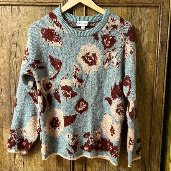 Knox Rose Sweater Small Gray Pink Long Sleeve Crew Neck Pullover Women's - Picture 1 of 7